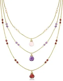 Italian Pink Opal & 5.20ct Multi-Gemstone Layered Necklace in 24kt Gold Over Sterling, 18'