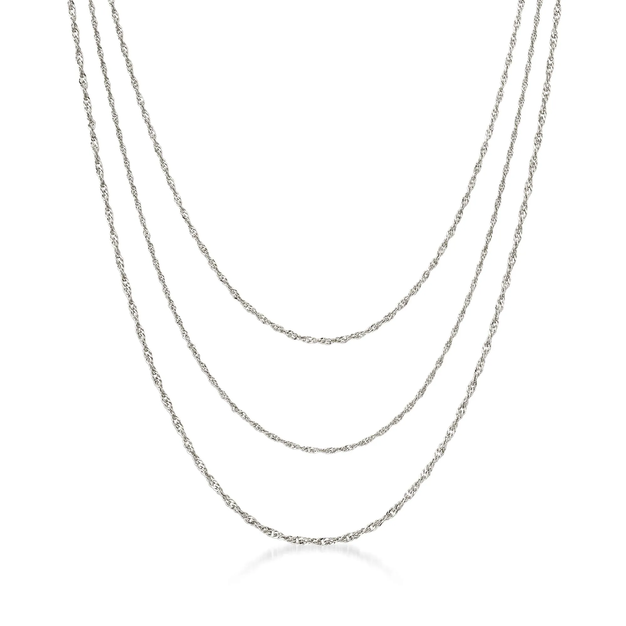 Italian Sterling Silver 3-Strand Singapore-Chain Necklace 18' - Elegant Lobster Clasp, Diamond-Cut