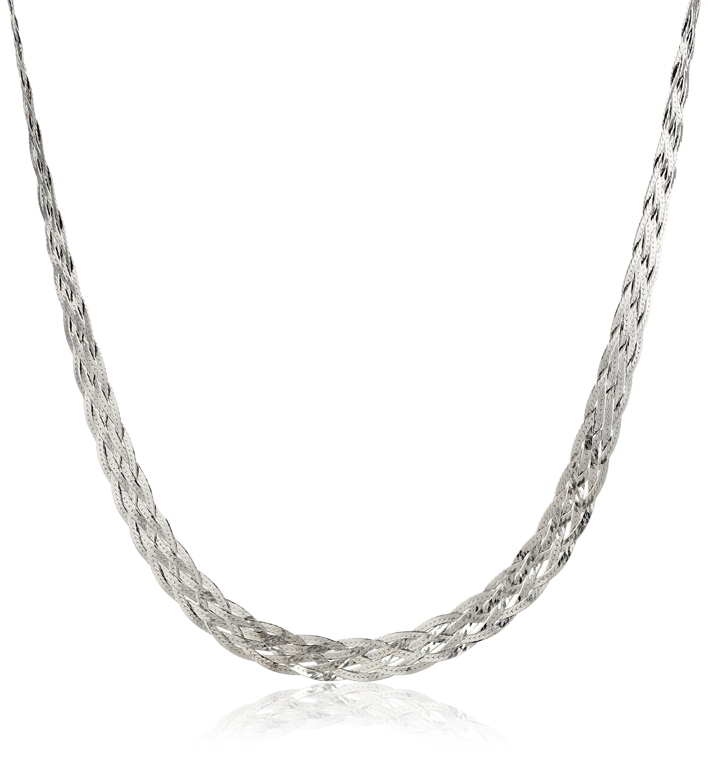 Italian Sterling Silver 6-Strand Braided Herringbone Necklace - 16' - Authentic Italian Design