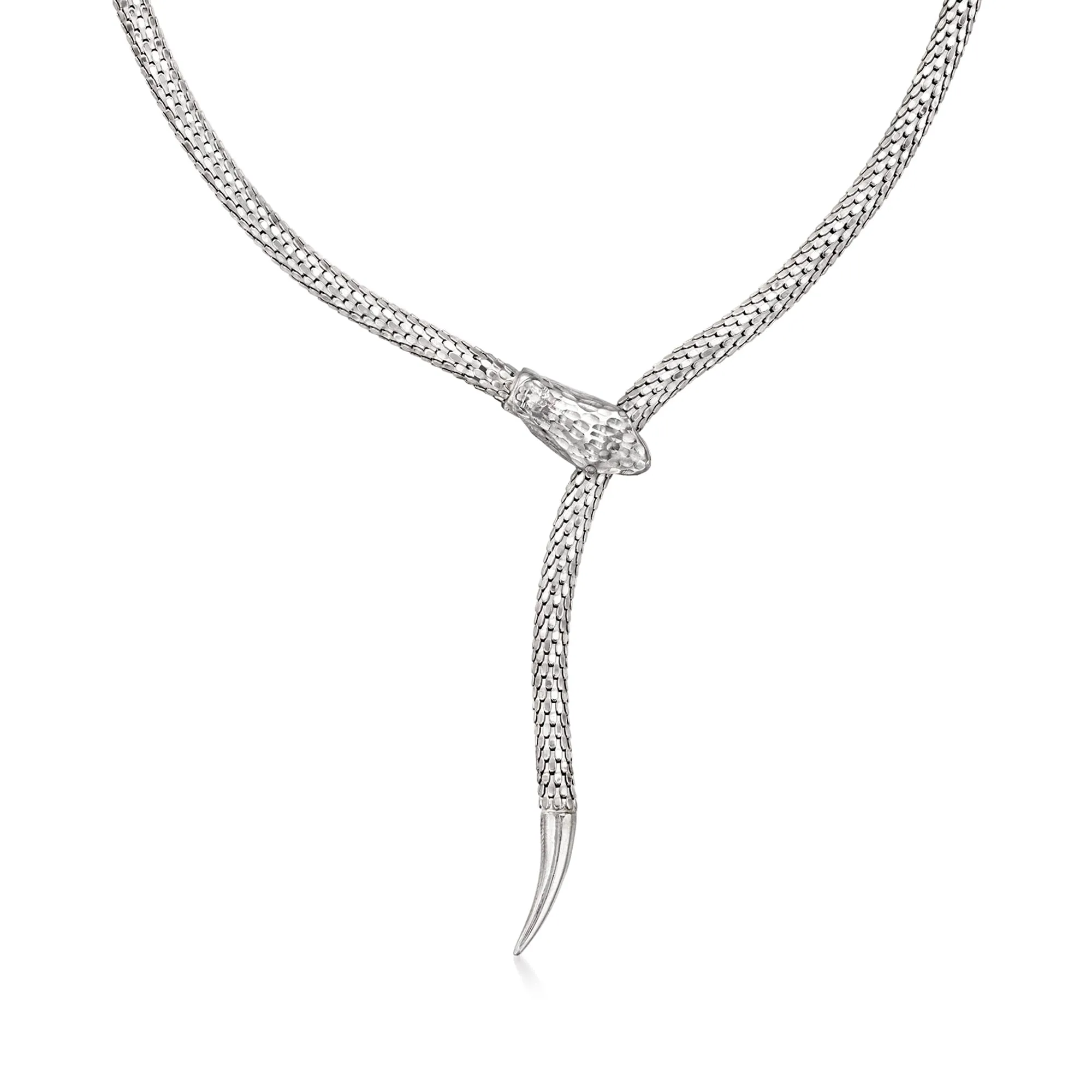 Italian Sterling Silver Adjustable Snake Necklace - Elegant Design, Textured & Polished Finish, 18'