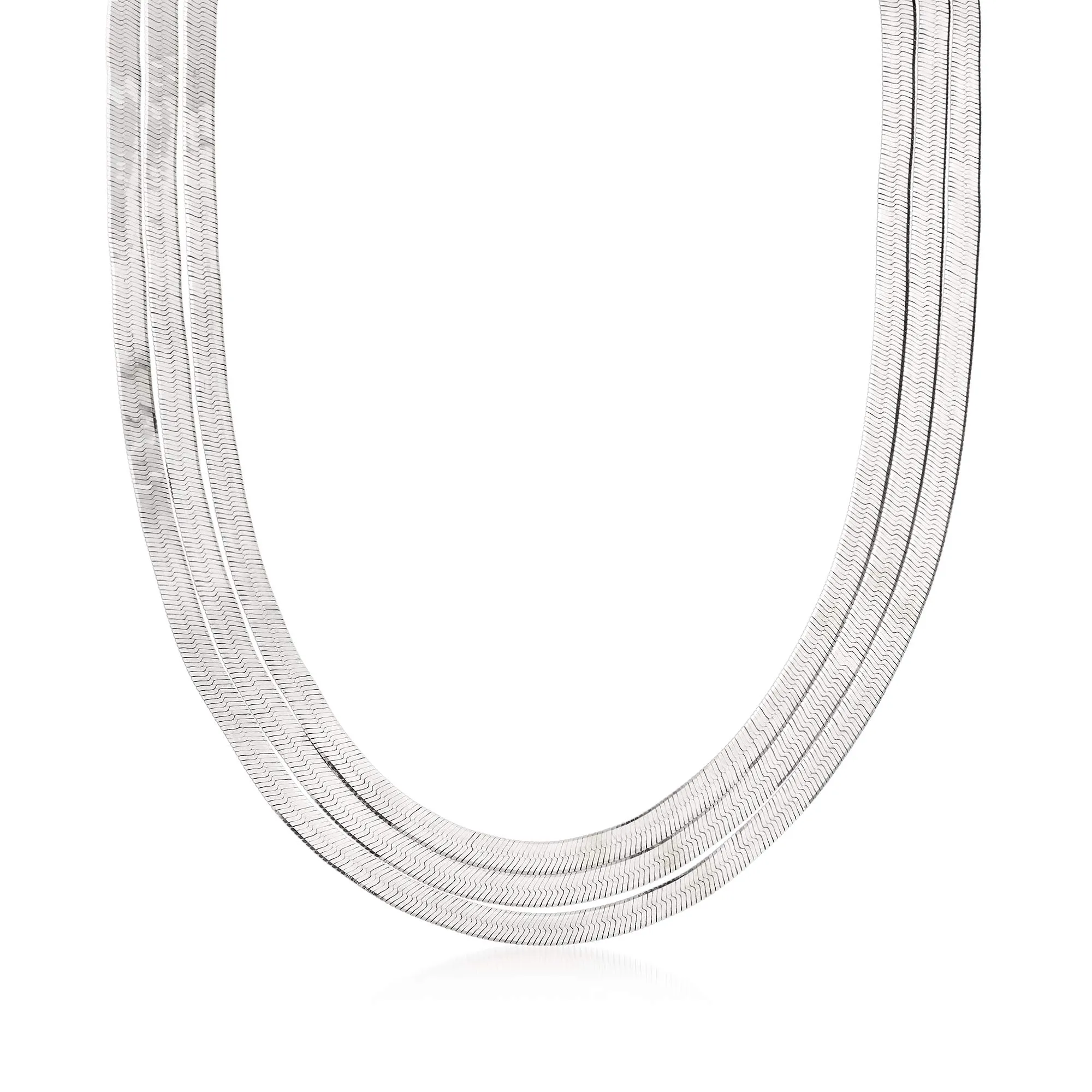 Italian Sterling Silver Layered Herringbone Necklace, 18 Inch, Diamond-Cut Women’s Jewelry