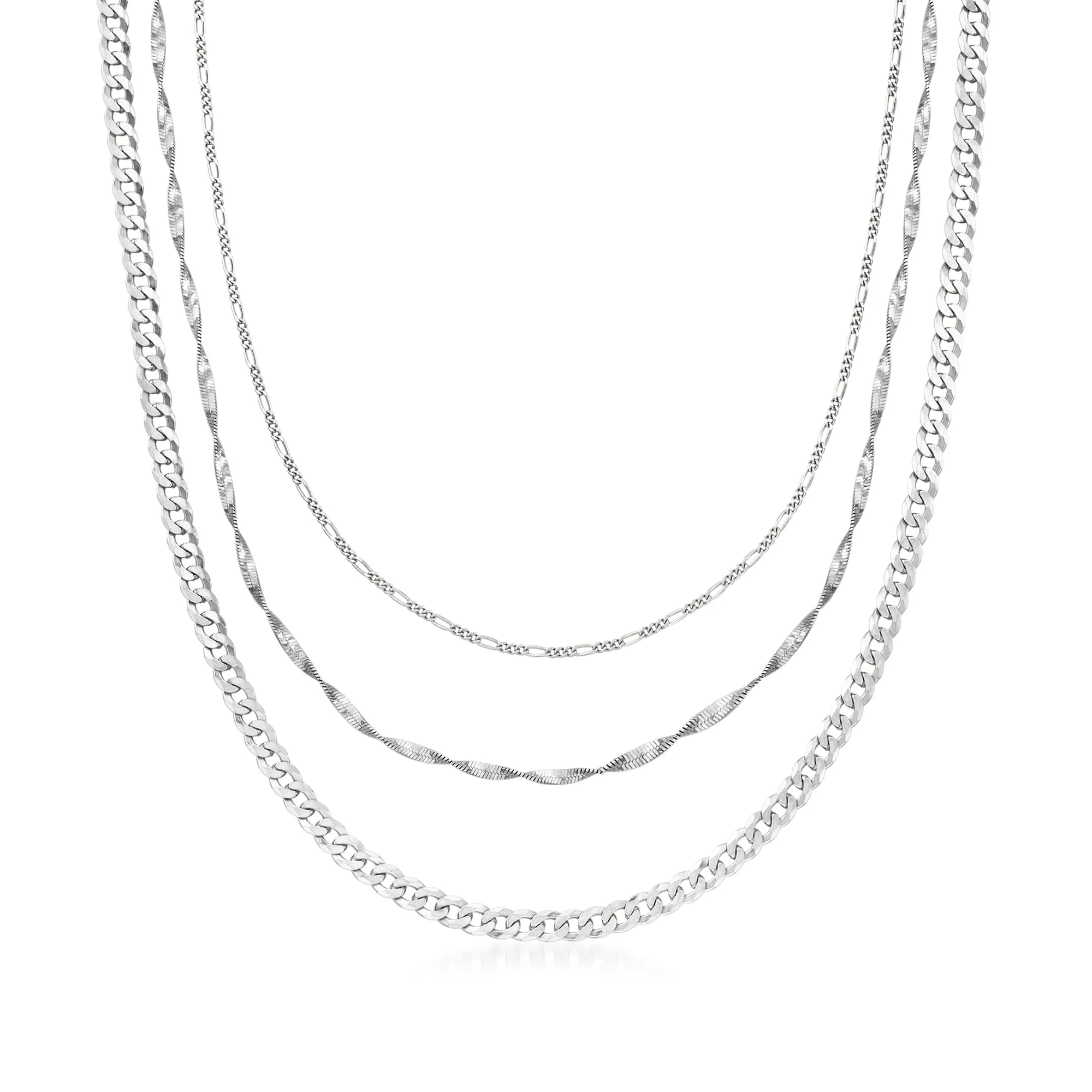 Italian Sterling Silver Multi-Chain Necklace - 18 inches, Polished Finish, Includes Jewelry Box