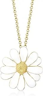 Italian White Enamel Daisy Necklace 18kt Gold Over Sterling 18 inches