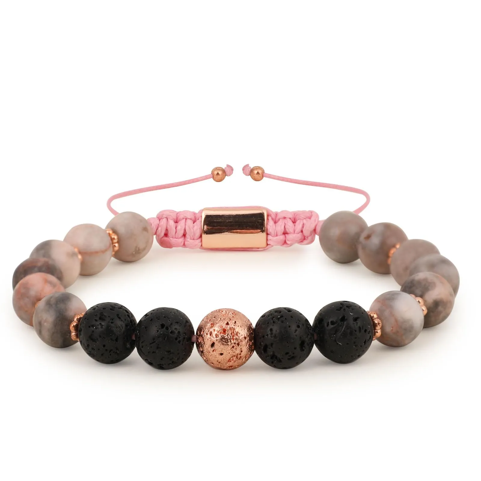 Jardme Adjustable Lava and Rose Quartz Essential Oil Diffuser Bracelet for Aromatherapy