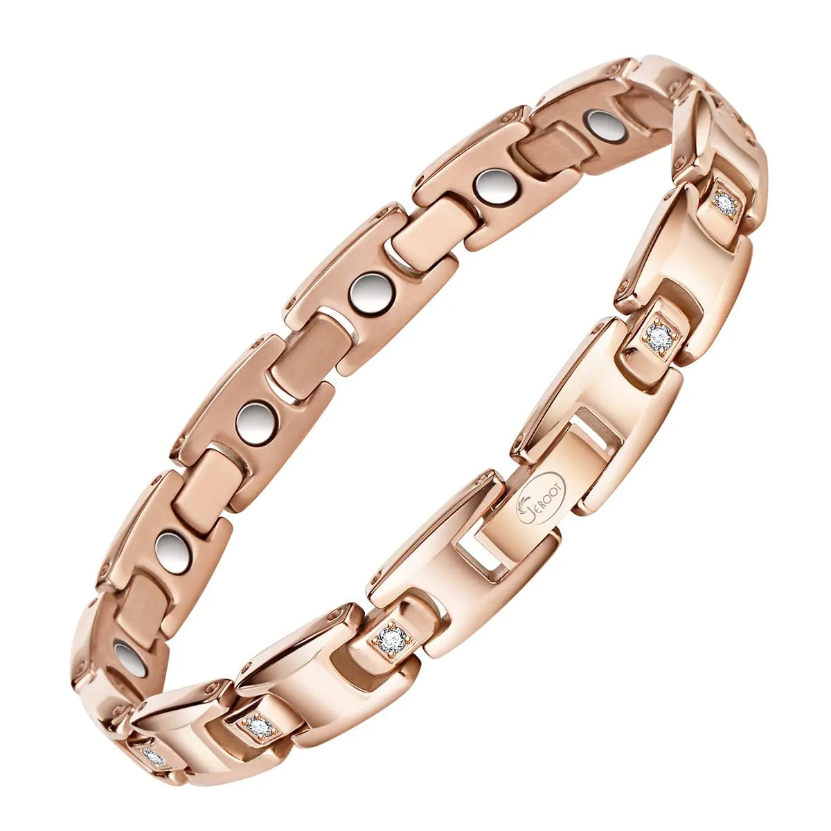 JEROOT Women's Adjustable Titanium Magnetic Bracelet with Crystals - Ultralight & Skin Friendly