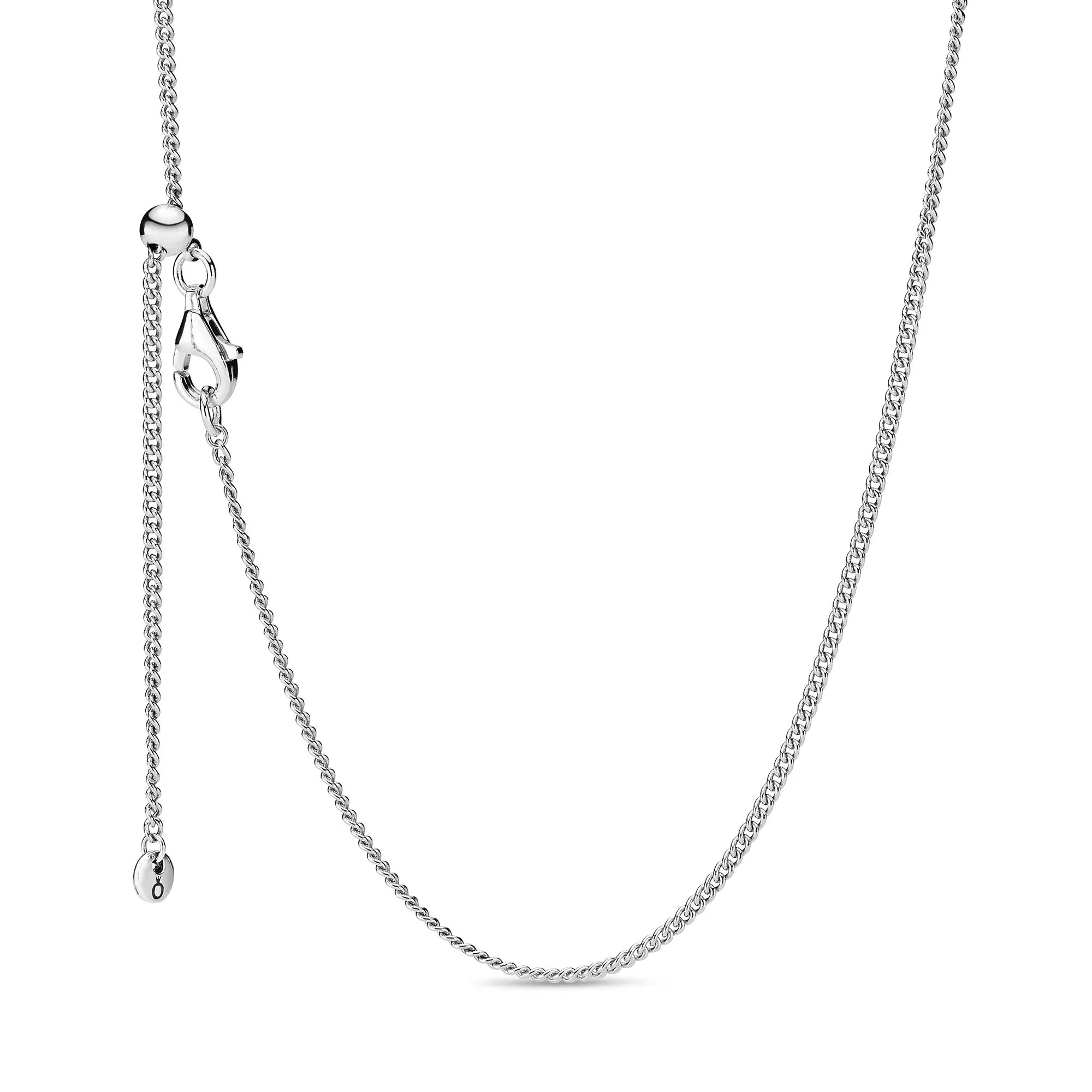 Jewelry Curb Chain Sterling Silver Necklace 23.6' - Hand-Finished, Adjustable, Layering Essential