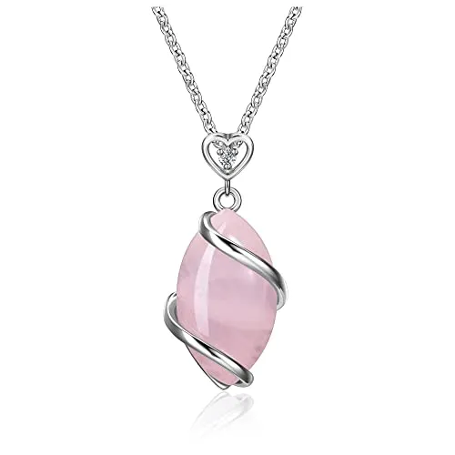 Jovivi Amethyst Rose Quartz Stone Necklace for Healing, 1.18'x0.7', 23.6'-25.59' Chain Length