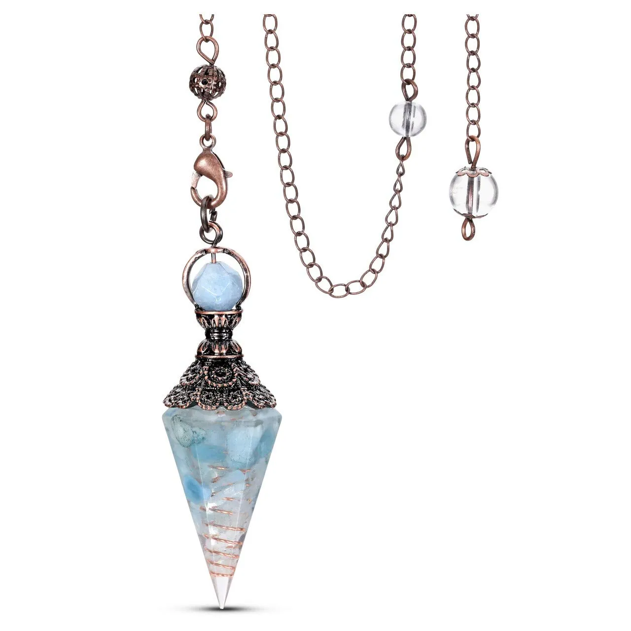 Jovivi Healing Crystal Pendulum for Dowsing Divination, Aquamarine Resin Chip Stones