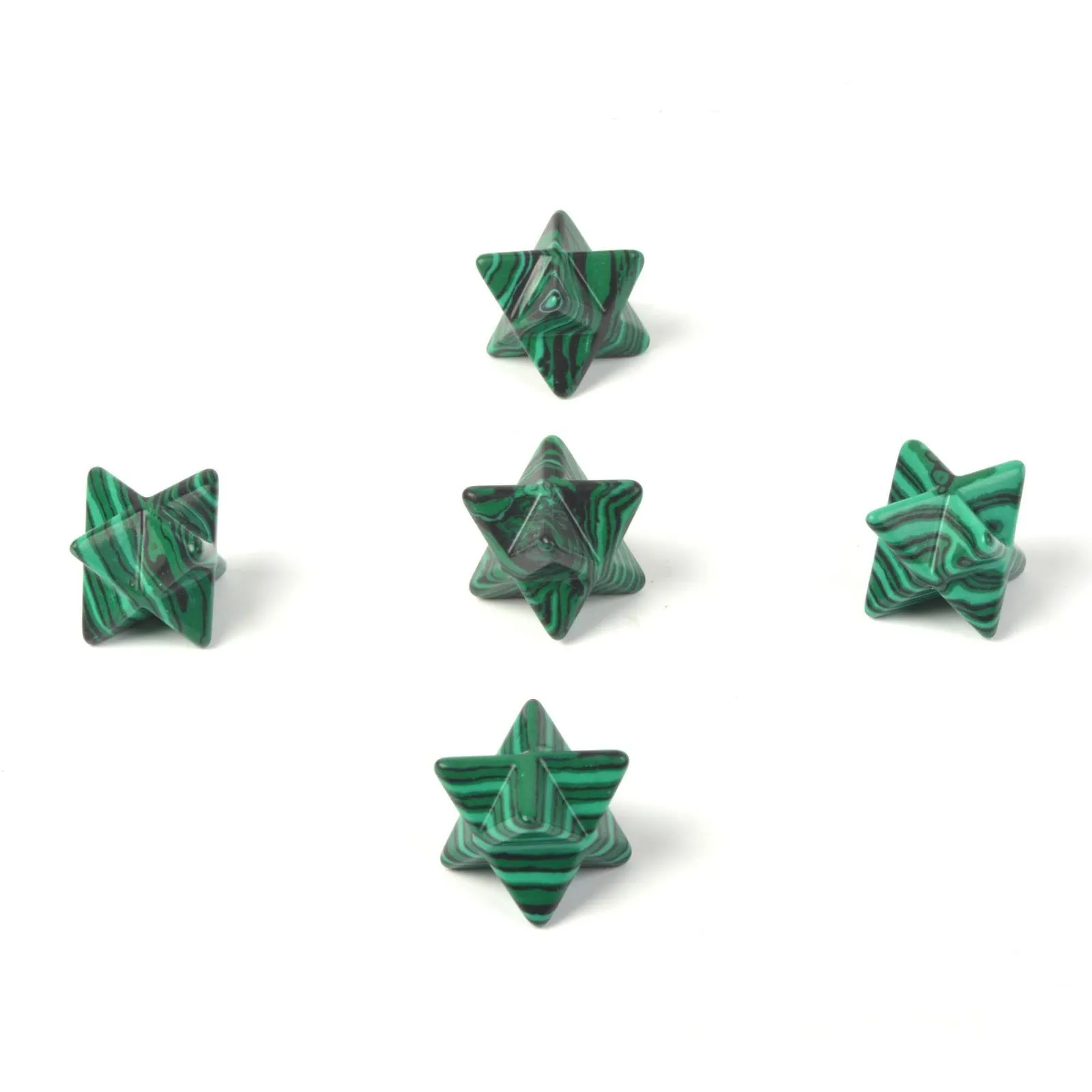 Justinstones Carved Synthetic Malachite Merkaba Star Healing Crystal 1 inch Pack of 5