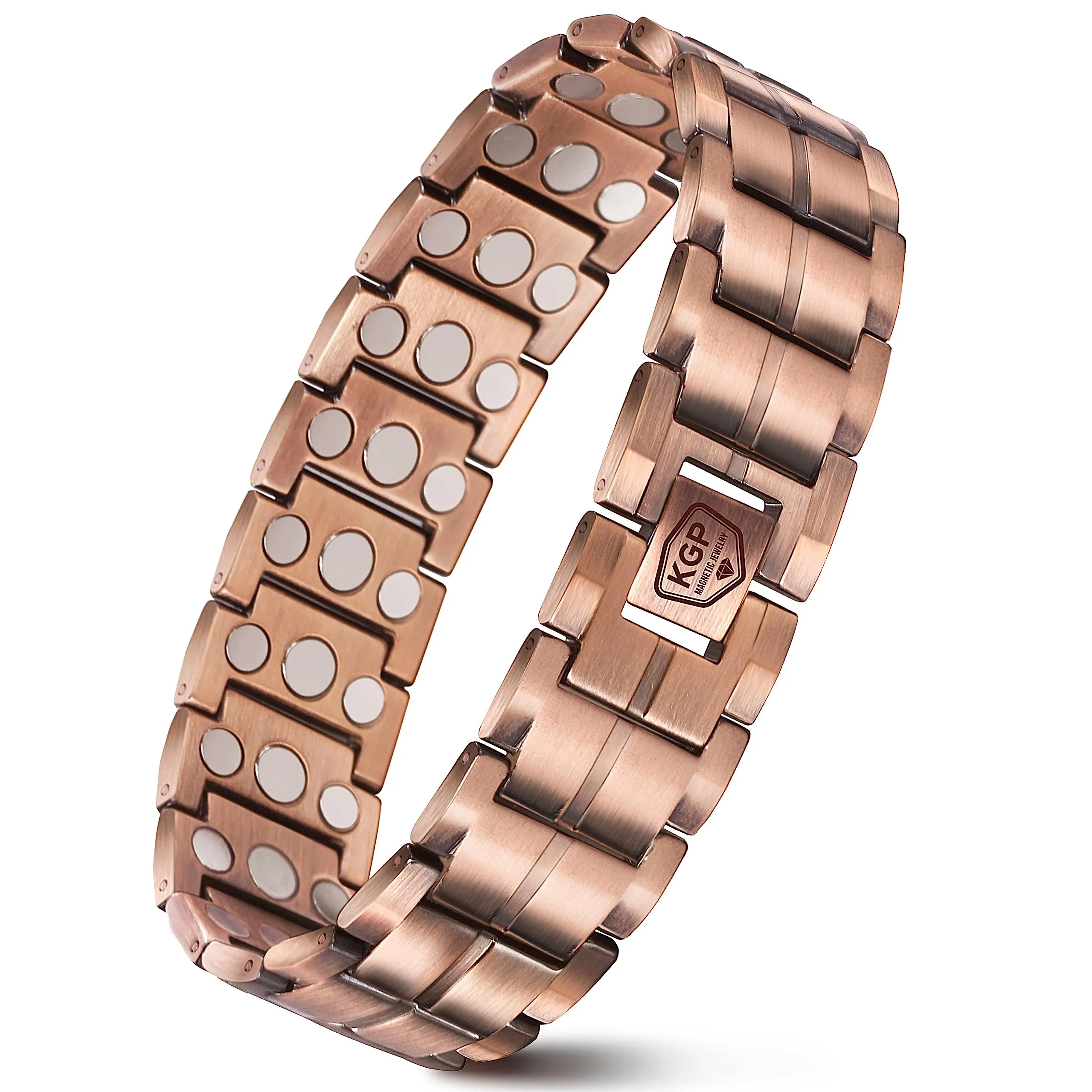 KGP® Men's Adjustable Magnetic Copper Bracelet with 3800 Gauss Magnets, 99.99% Pure Copper