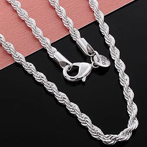 KUYIUIF 925 Sterling Silver Rope Chain Twist Necklace 2MM 16' Wedding Engagement Jewelry