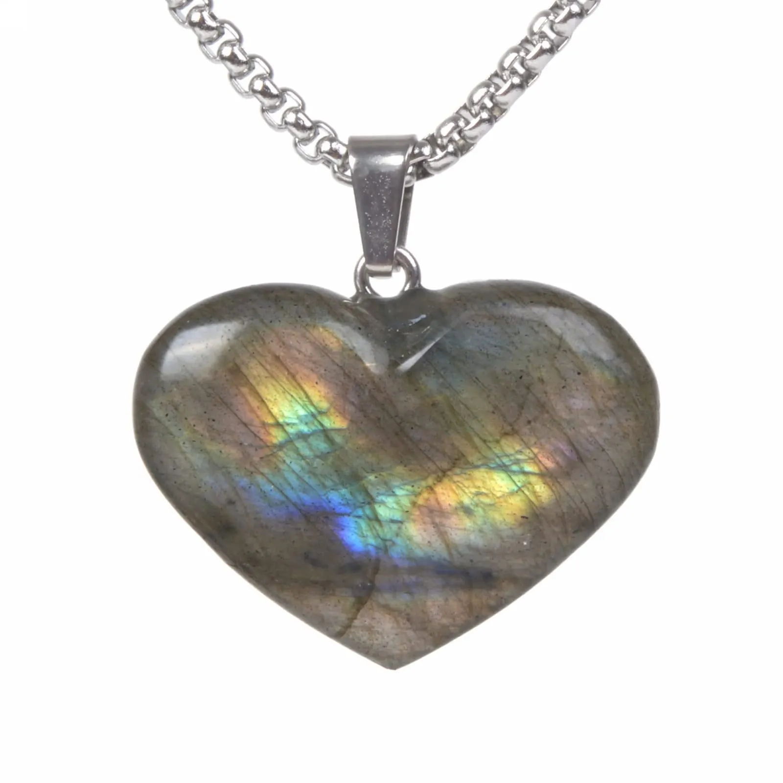 Labradorite Heart Leaf Pendant Necklace 22' - Energy Protection Healing Crystal Jewelry