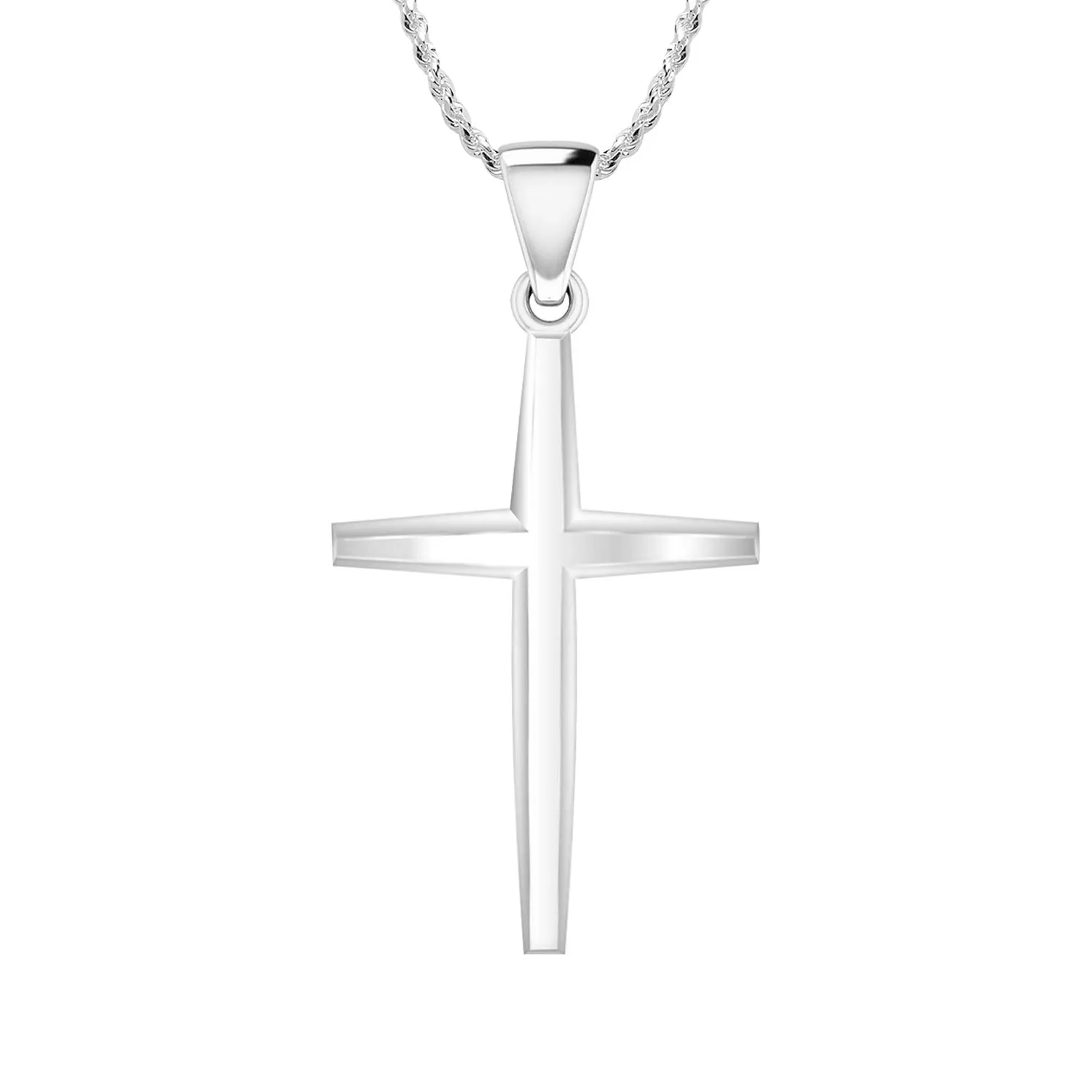 Ladies Solid 925 Sterling Silver 32mm Christian Cross Pendant Necklace 18in to 24in