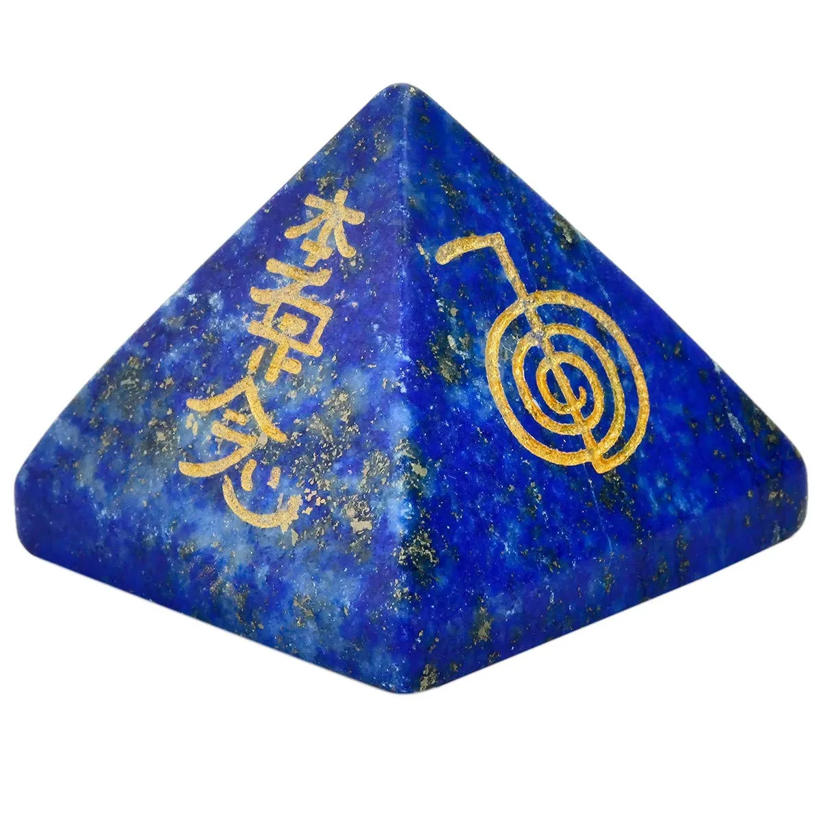 Lapis Lazuli Crystal Pyramid with Engraved Chakra Symbols for Healing, Meditation & Divination