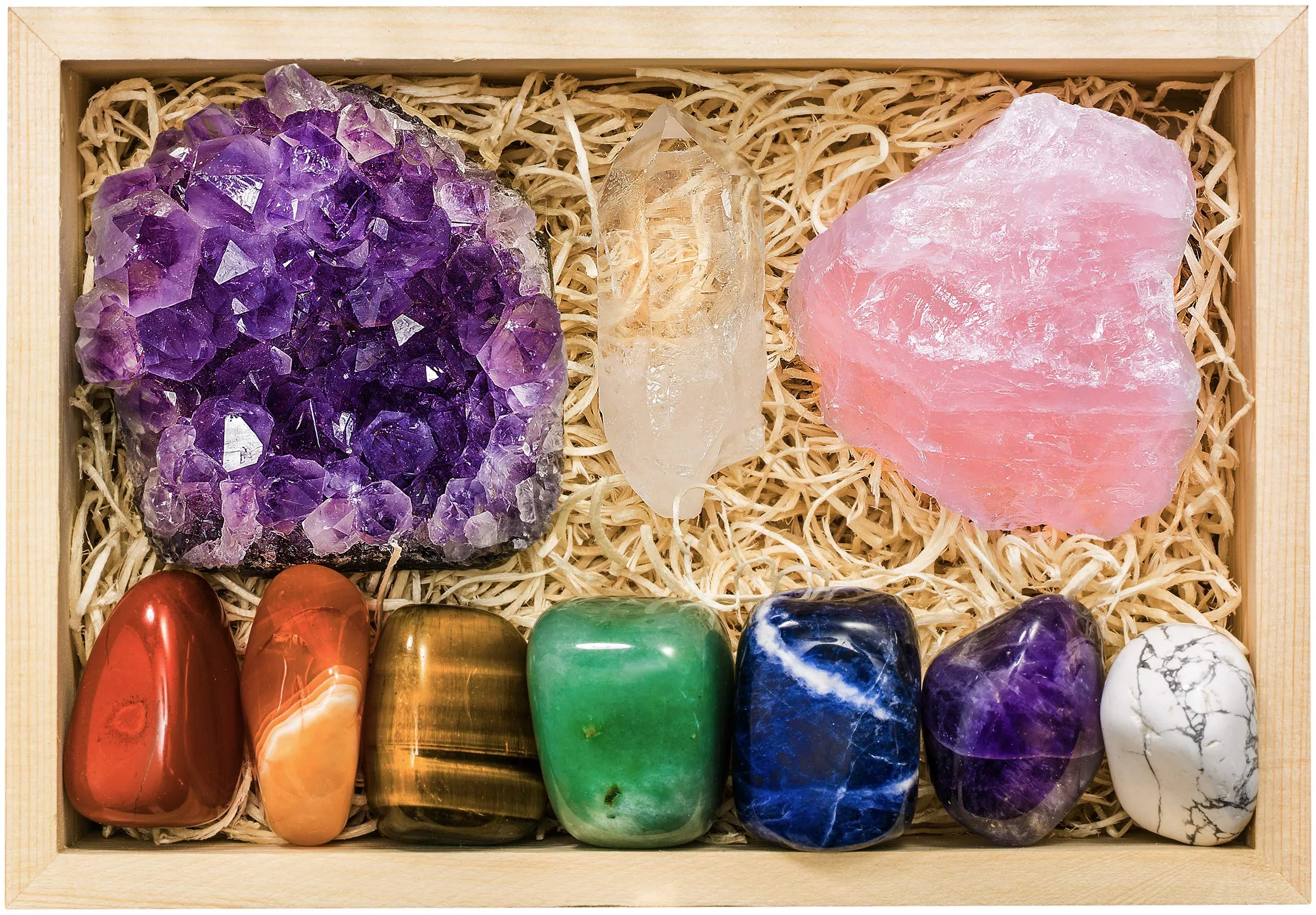 Large Premium Crystals & Healing Stones Gift Box with 7 Chakra Tumbled Stones & EBOOK