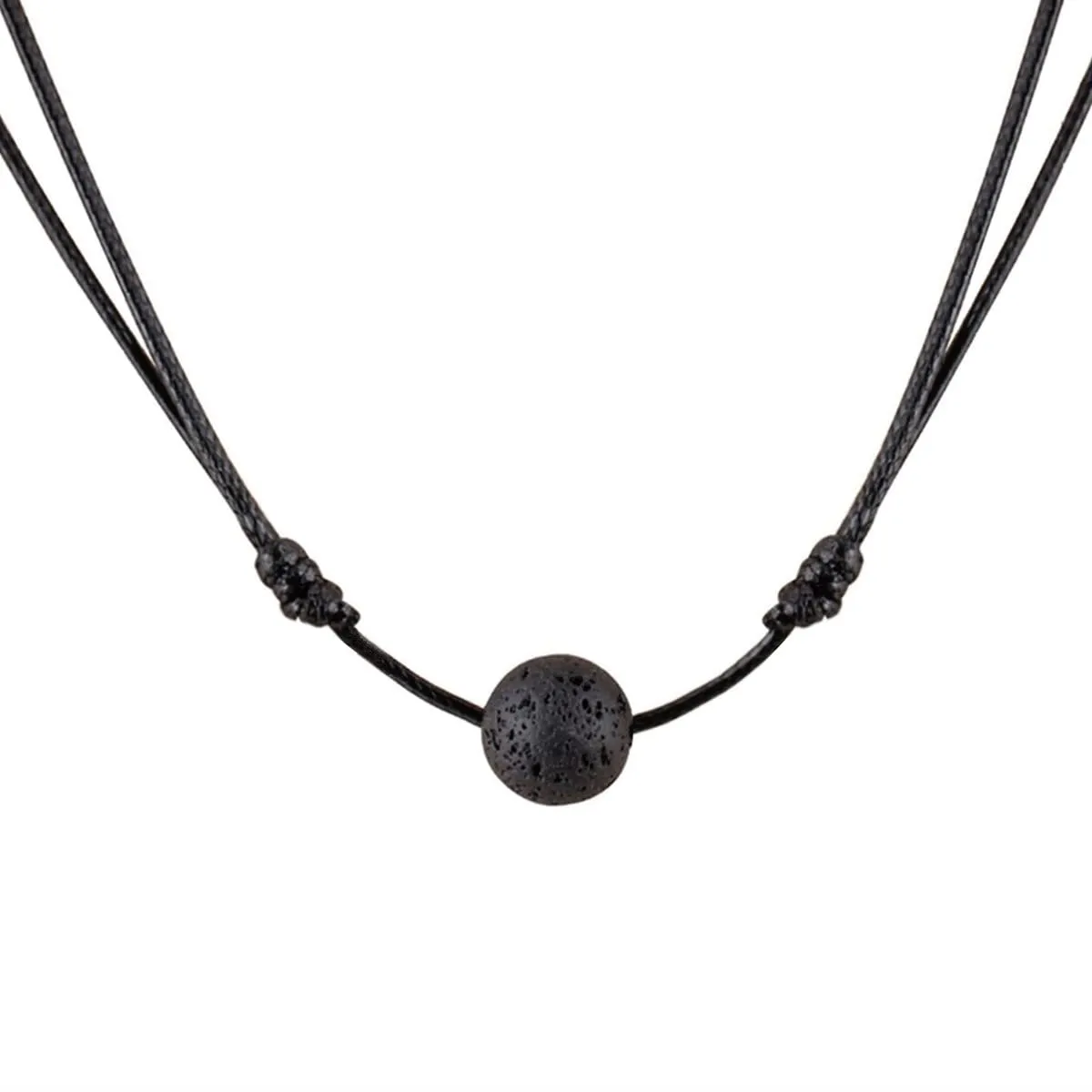 Lava Rock Stone Bead Triangle Pendant Necklace Unisex Aromatherapy Diffuser Choker (Black)