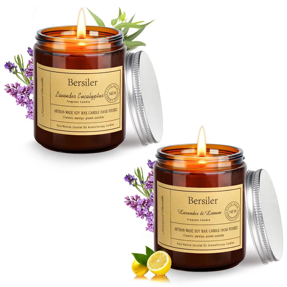 Lavender Eucalyptus and Lemon Lavender Candles, Aromatherapy Stress Relief Gift for Women