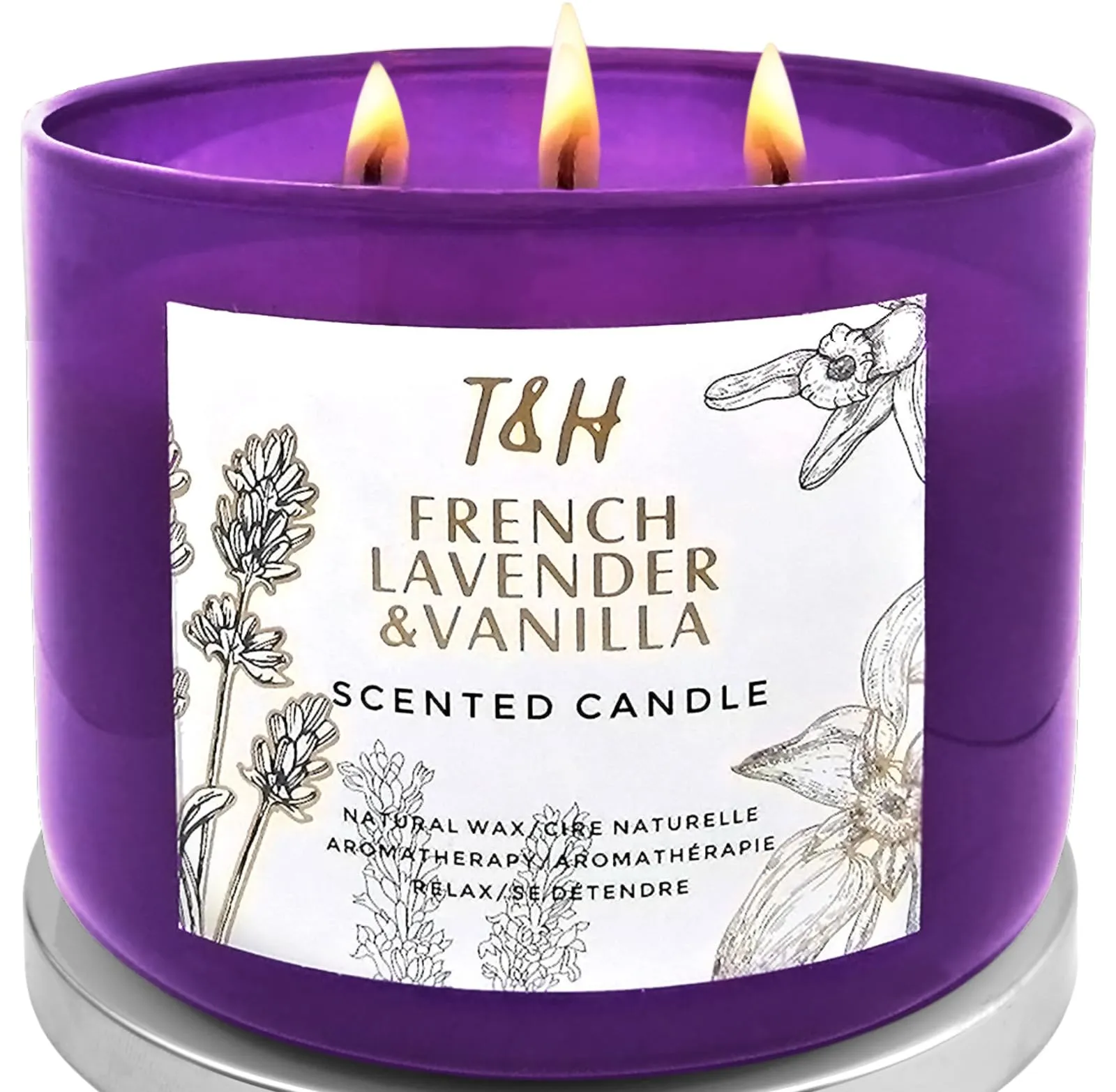 Lavender Vanilla Aromatherapy Candle 3-Wick 15.8 oz