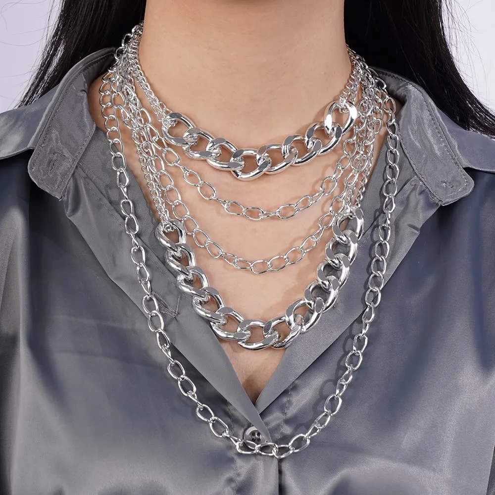 Layered Chunky Necklaces Women Punk Hip Hop Cuban Chain Statement Necklace 11.4-24in