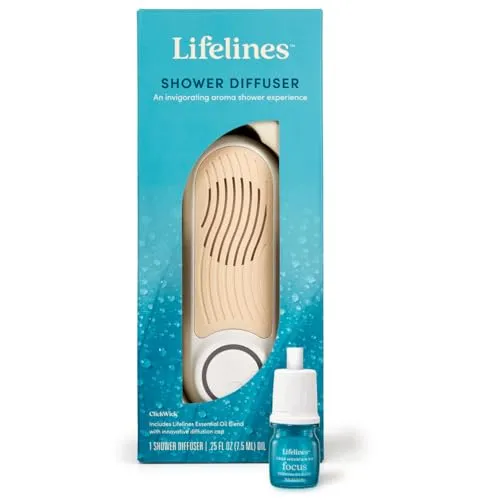 Lifelines Shower Diffuser with Crisp Mountain Air Essential Oil Blend, Wall Mounted Aromatherapy