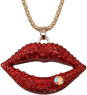 Long Chain Necklace Women Rhinestone Red Lips Pendant Fashion Jewelry Accessories