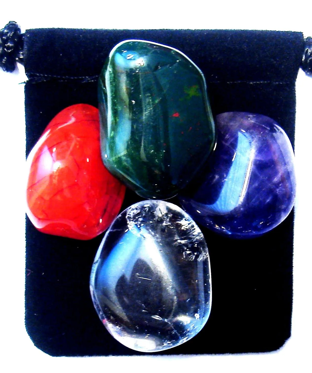 Lymphoma Healing Crystal Set - Amethyst, Bloodstone, Carnelian & Clear Quartz in Pouch