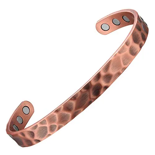 MagEnergy Copper Bracelet for Men & Women, 3500 Gauss Magnetic Hammered Adjustable Cuff