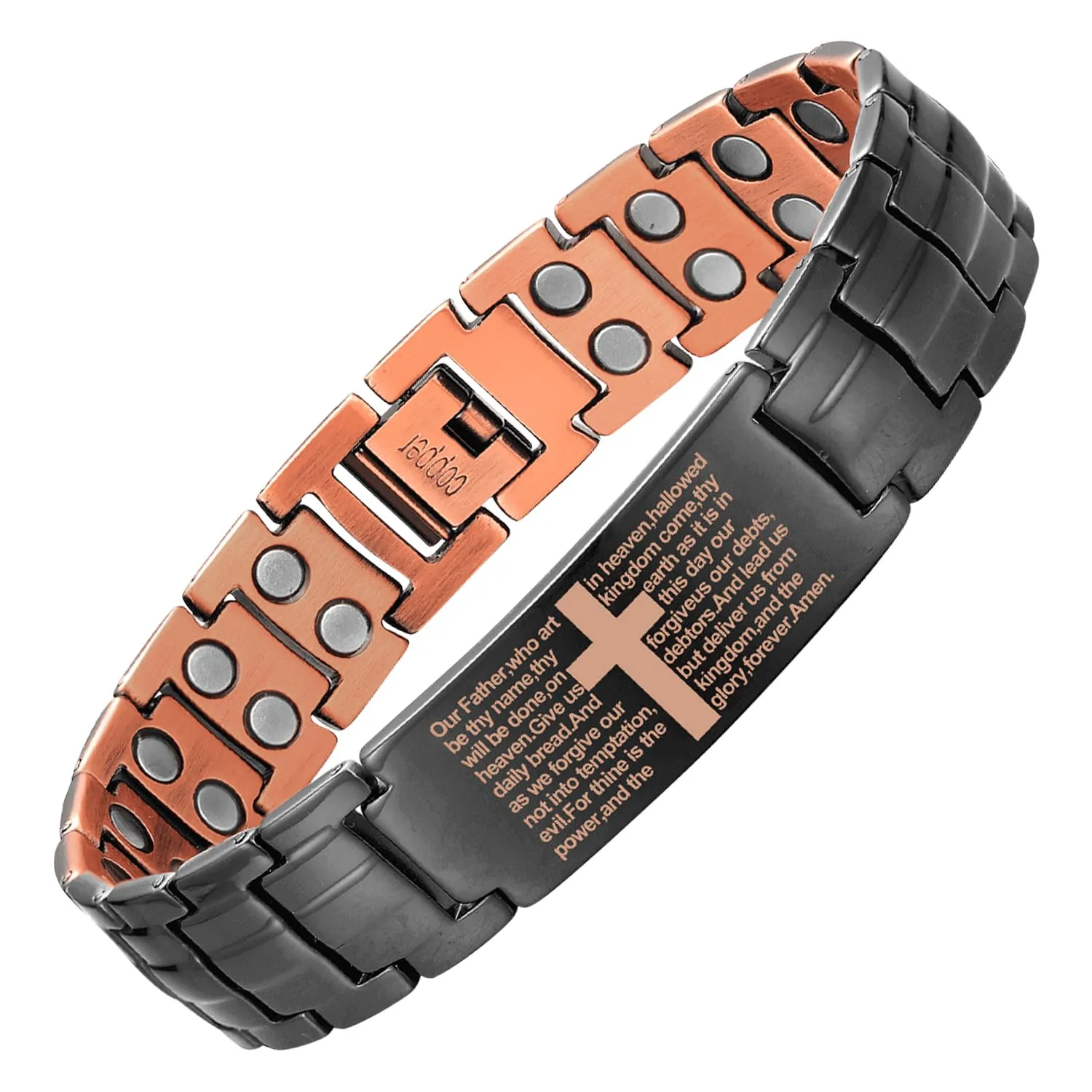 MagEnergy Copper Cross Bracelet for Men - Adjustable Black Magnetic Therapy Bracelet