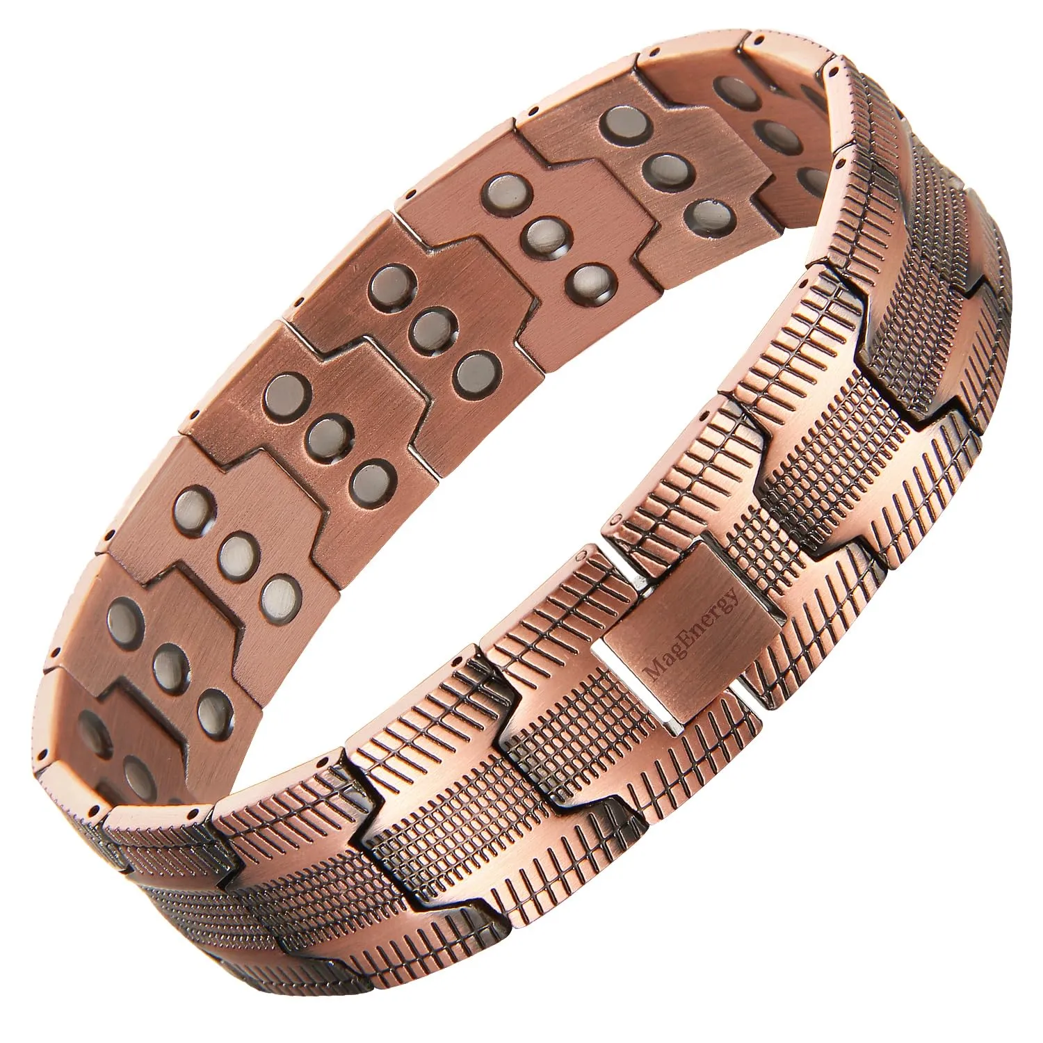 MagEnergy Men's Adjustable Copper Bracelet with 3X Magnetic Therapy - Pure Copper Wristband