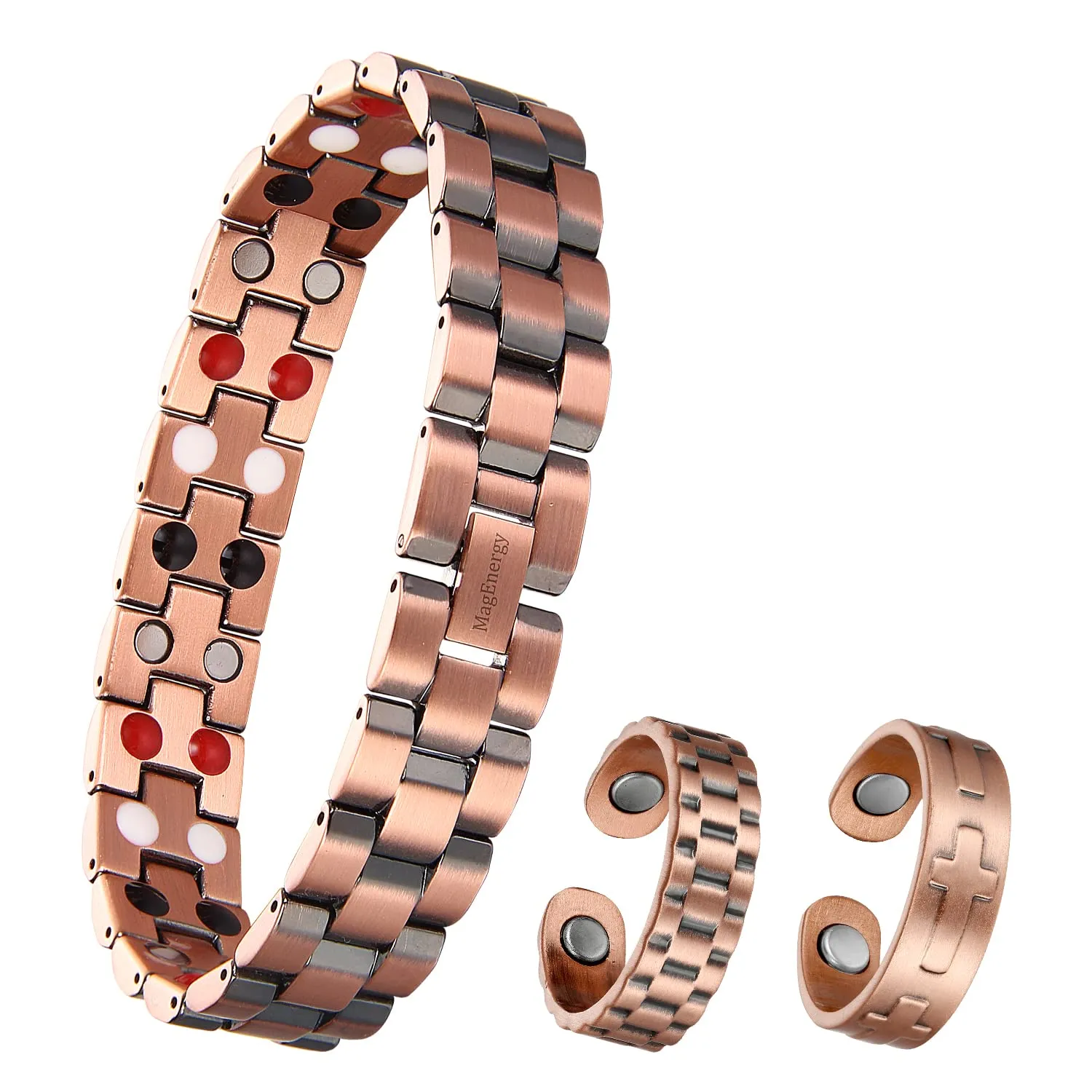 MagEnergy Mens Copper Magnetic Bracelet with 3500 Gauss Magnets, Adjustable Pure Copper Jewelry