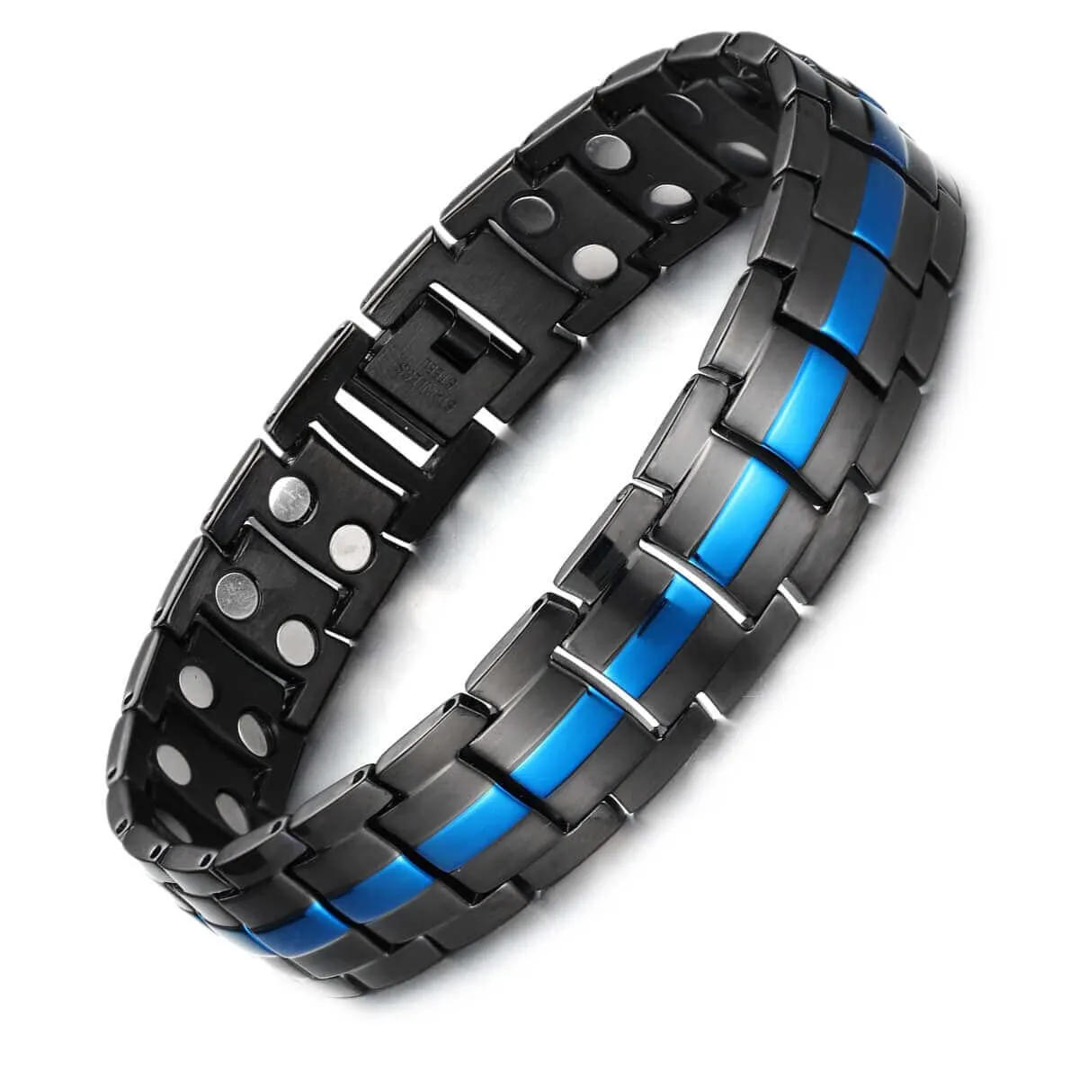 MagEnergy Men's Magnetic Therapy Bracelet, Adjustable Black Steel Jewelry with 46 Powerful Magnets