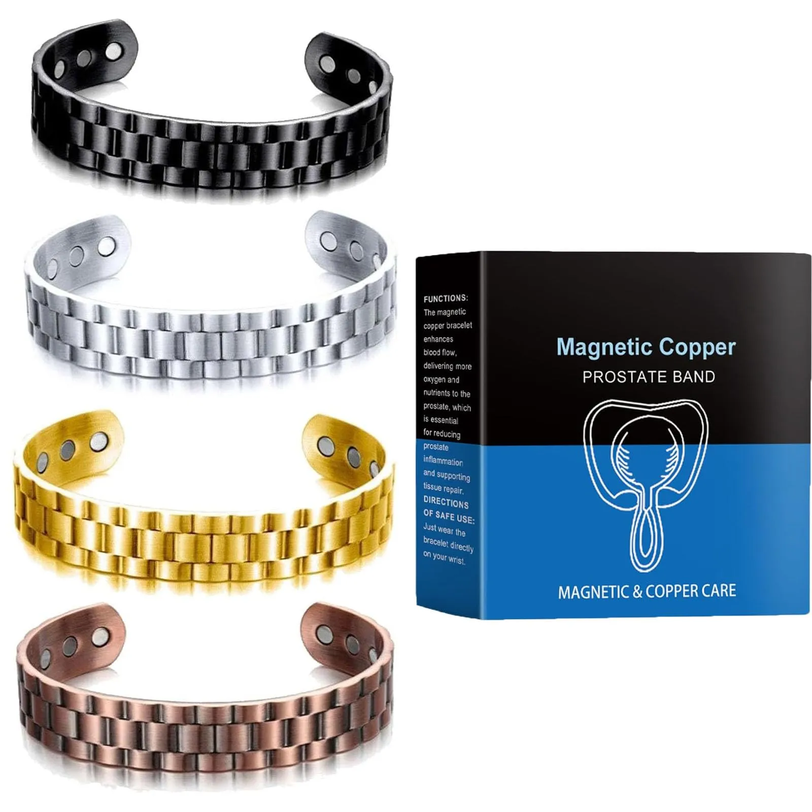 Magnetic Copper Prostate Band - Enhances Blood Circulation, Stylish Detoxification Bracelet (4Pcs)