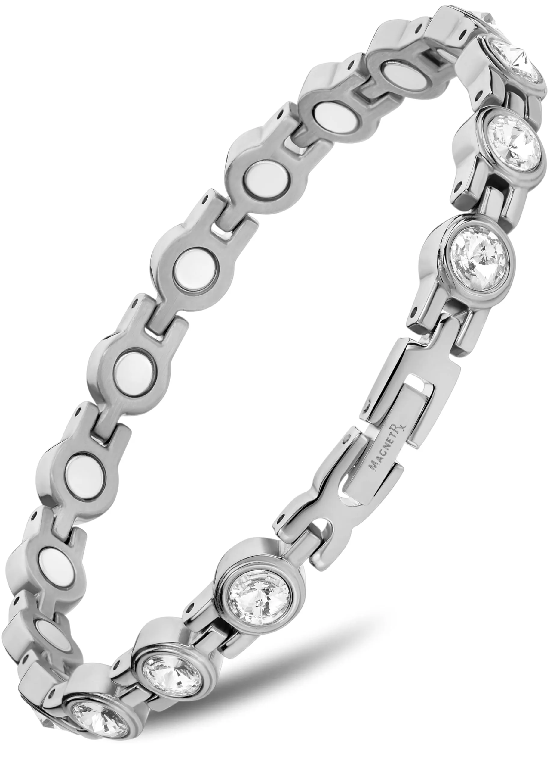 MagnetRX® Women’s Magnetic Bracelet - Adjustable Silver Crystal Bracelet with 16 Neodymium Magnets