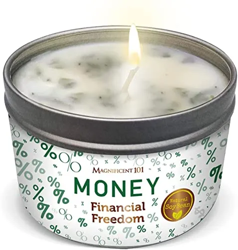 MAGNIFICENT 101 Money Aromatherapy Candle - Clove, Cinnamon, Citronella Scented 6oz Soy Wax