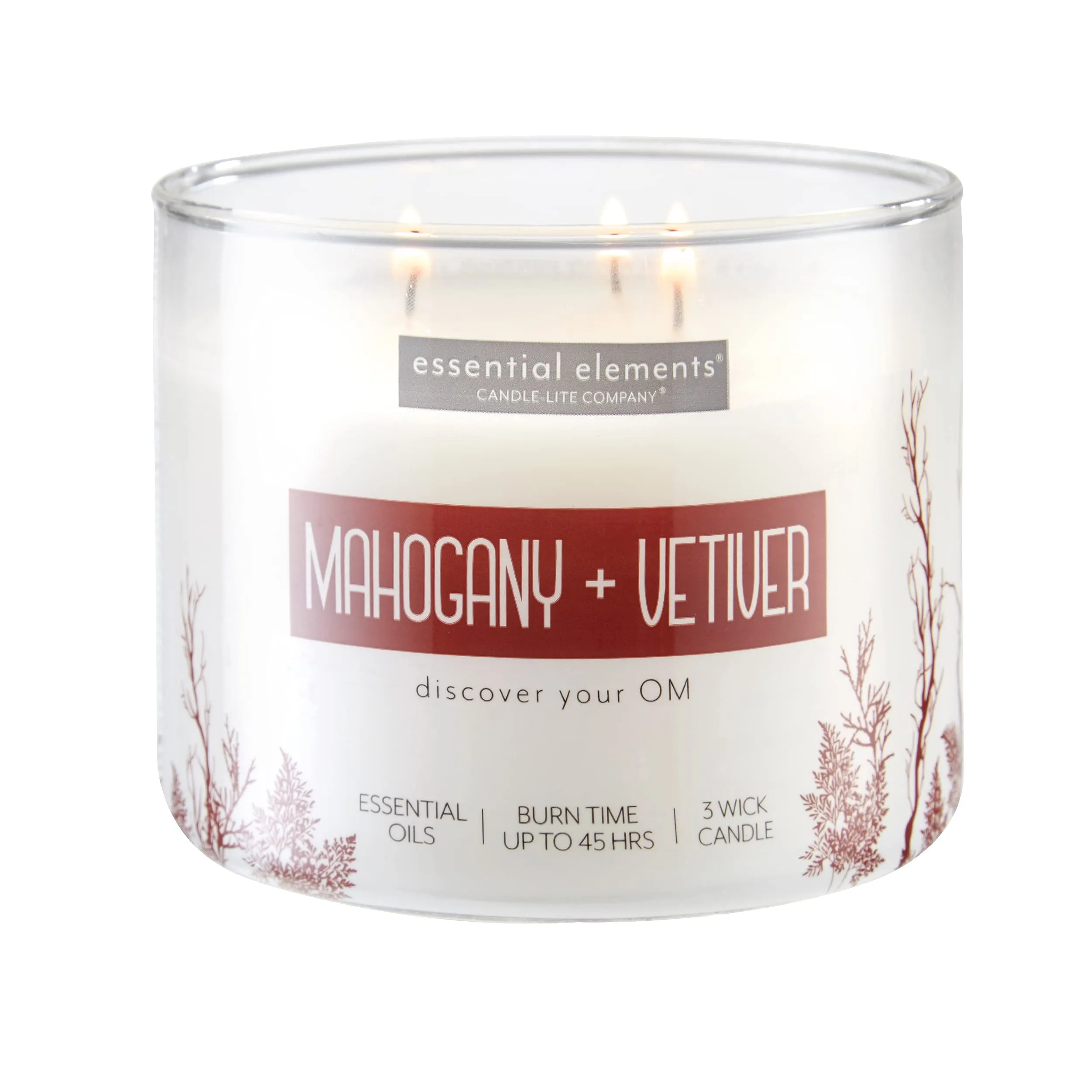 Mahogany & Vetiver Leaf Aromatherapy Candle, 14.75 oz Three-Wick, Off-White, 45 Hours Burn Time