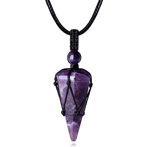 MAIBAOTA Amethyst Crystal Necklace for Men Women, Adjustable Healing Pendant, Natural Gemstone