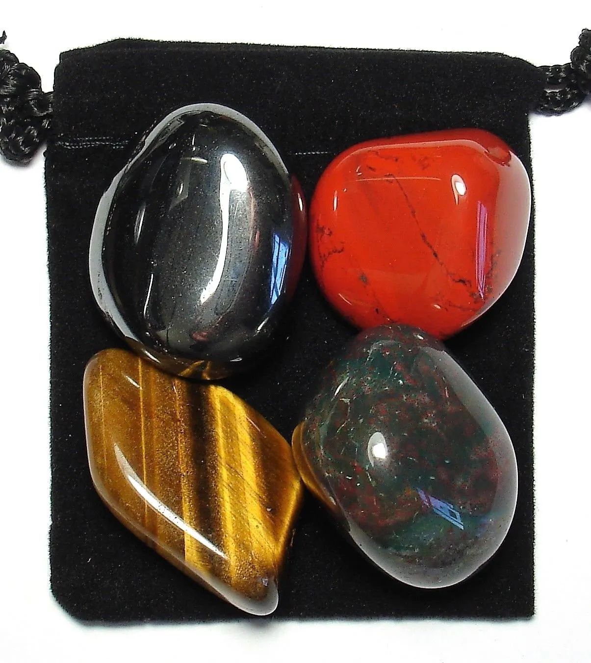 MANIFEST PROTECTION Tumbled Crystal Healing Set - Bloodstone, Hematite, Jasper, Tiger's Eye