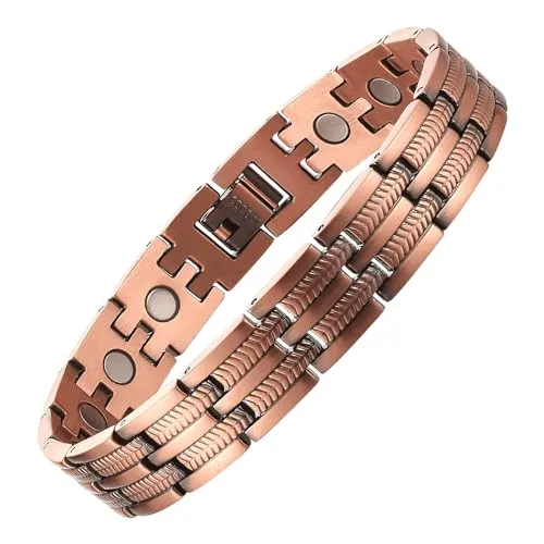 Men's Copper Bracelet 3500 Gauss Magnetic Neodymium Band, Adjustable 21.5cm, 99.99% Pure Copper