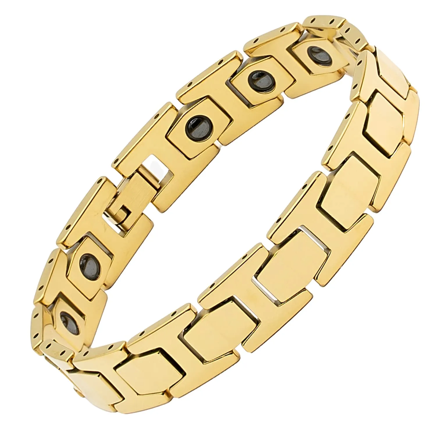 Men's Tungsten Steel Magnetic Bracelet with Germanium Stone - 18k Gold Stylish Jewelry