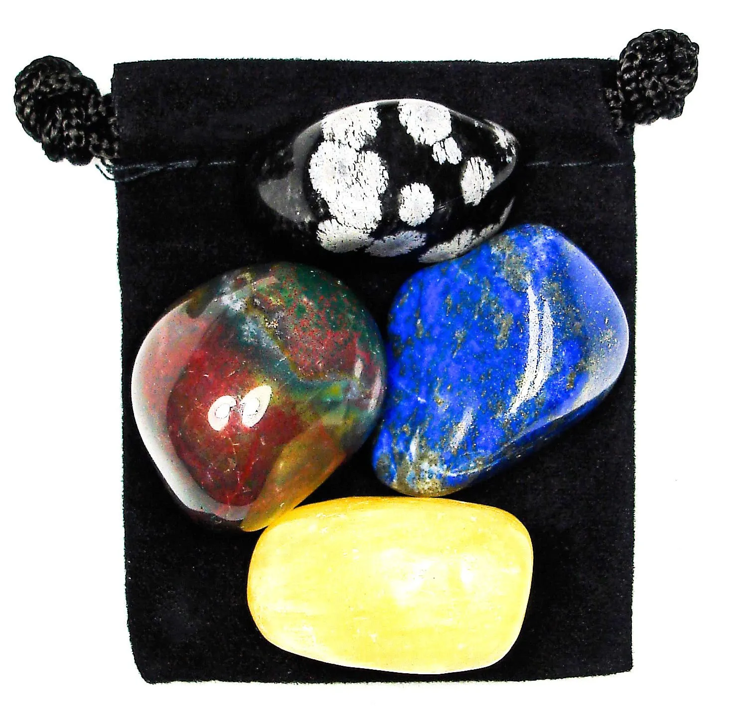 Mental Relaxation Crystal Healing Set - Bloodstone, Calcite, Dumortierite, Snowflake Obsidian