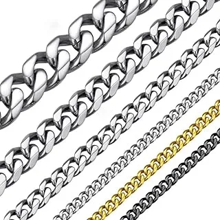 Miami Cuban Chain Necklace, 3mm/6mm/9mm/12mm Width, Stainless Steel/18K Gold/Black Plated