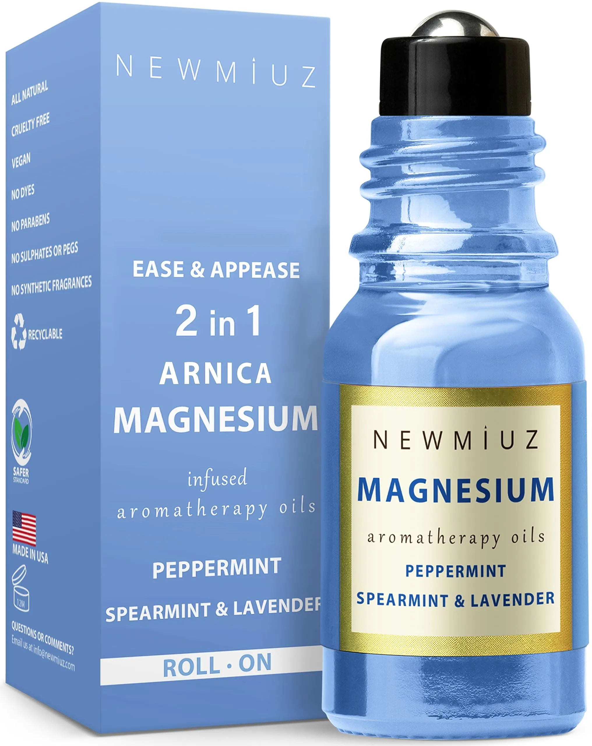 Migraine Relief Roll-On Stick with Magnesium, Arnica, Peppermint, Eucalyptus, and Lavender Essential Oils