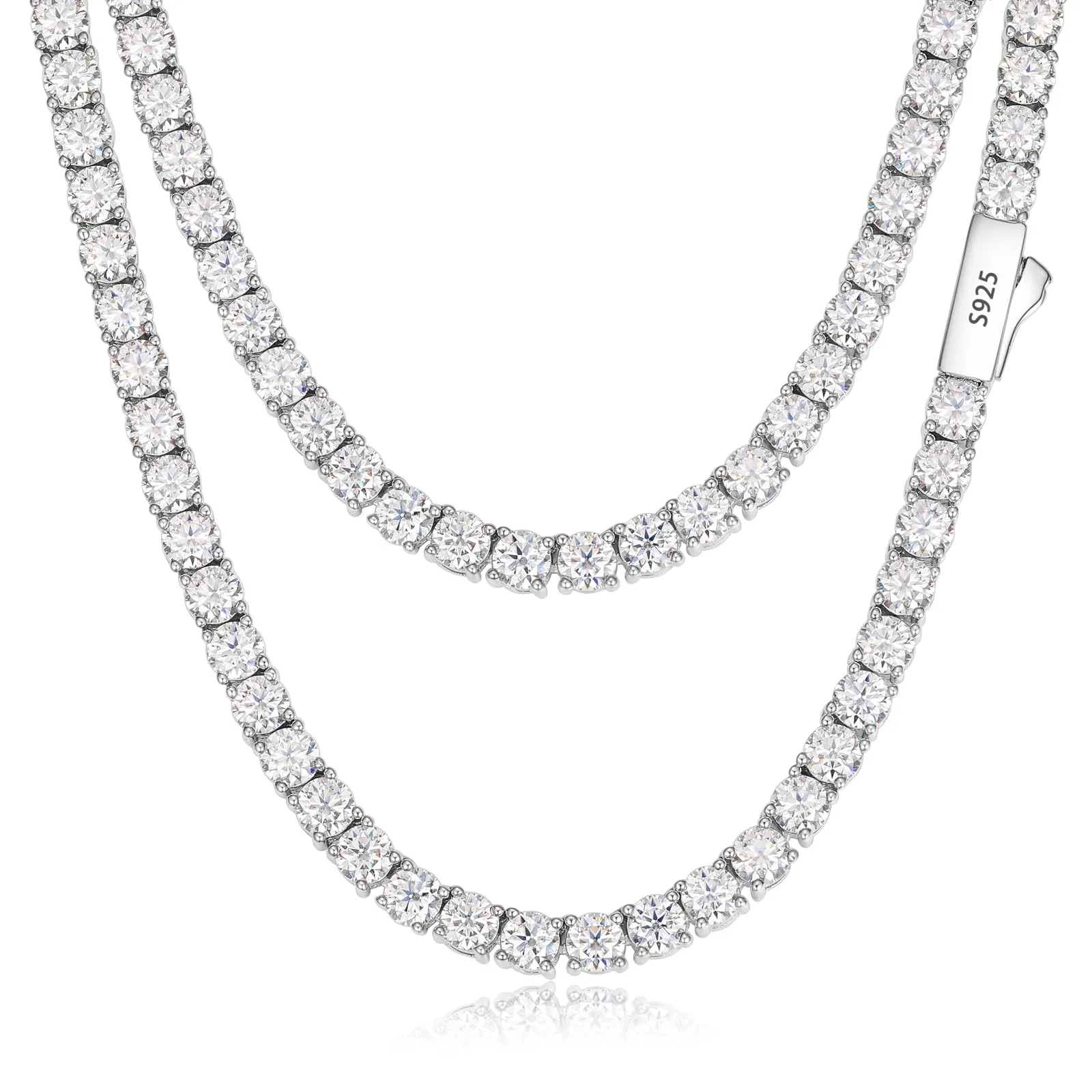 Moissanite Tennis Necklace, 12.4ct-43.8ct Lab Diamond 18k White Gold Plated 925 Silver, 16-Inch