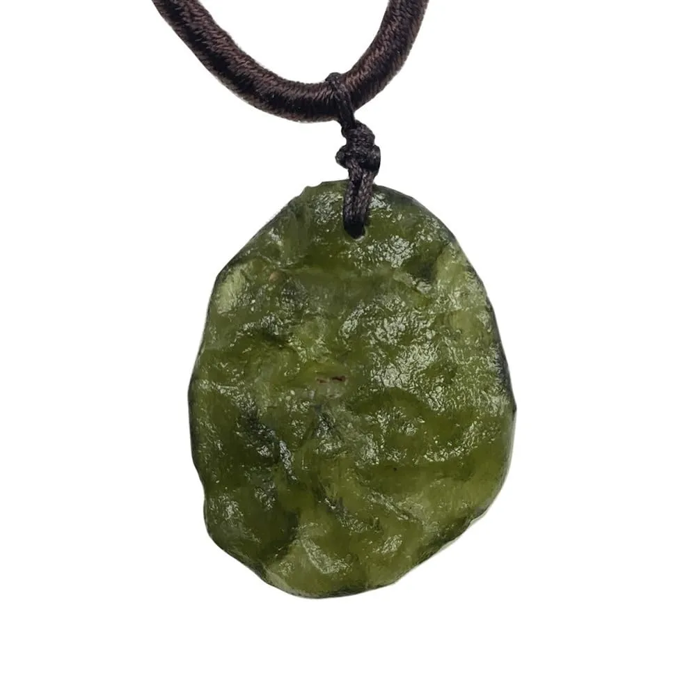 Moldavite Necklace - Raw Czech Meteorite Crystal, Irregular Tektite Healing Jewelry, Green