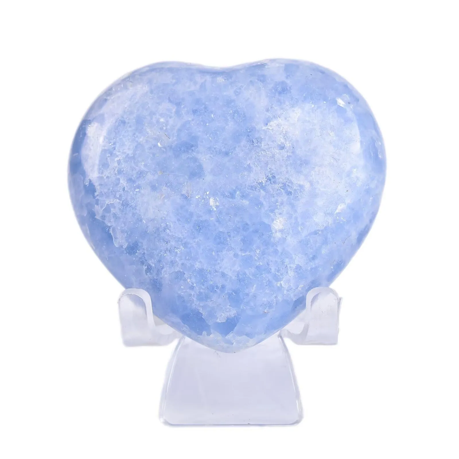 Natural Blue Celestite Heart Shaped Quartz Stone 2.3-2.7 Inch Healing Crystal with Stand