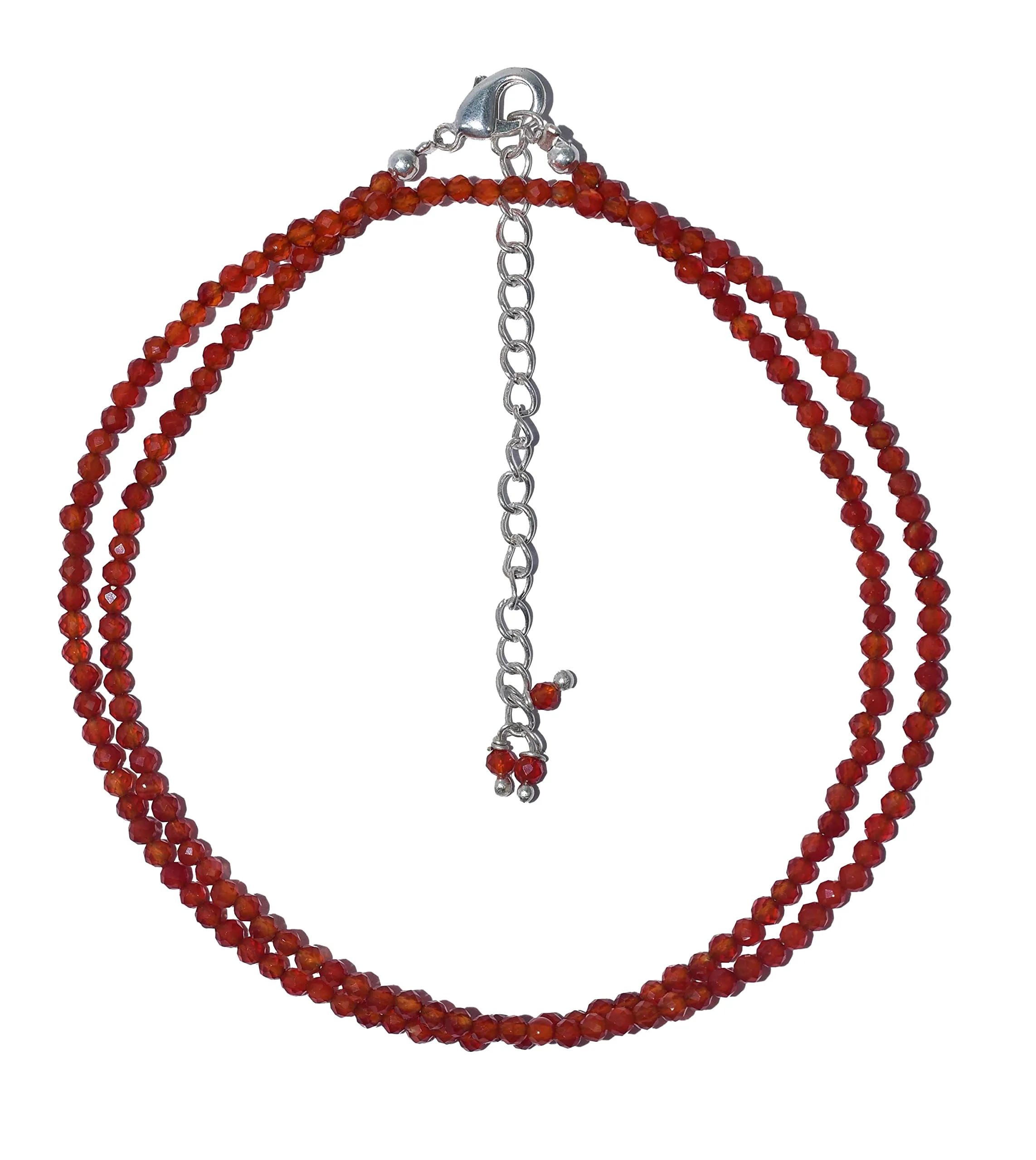 Natural Carnelian Beads Necklace 2.5 mm, Silver Plated Chain, Energy Healing Crystals Jewelry