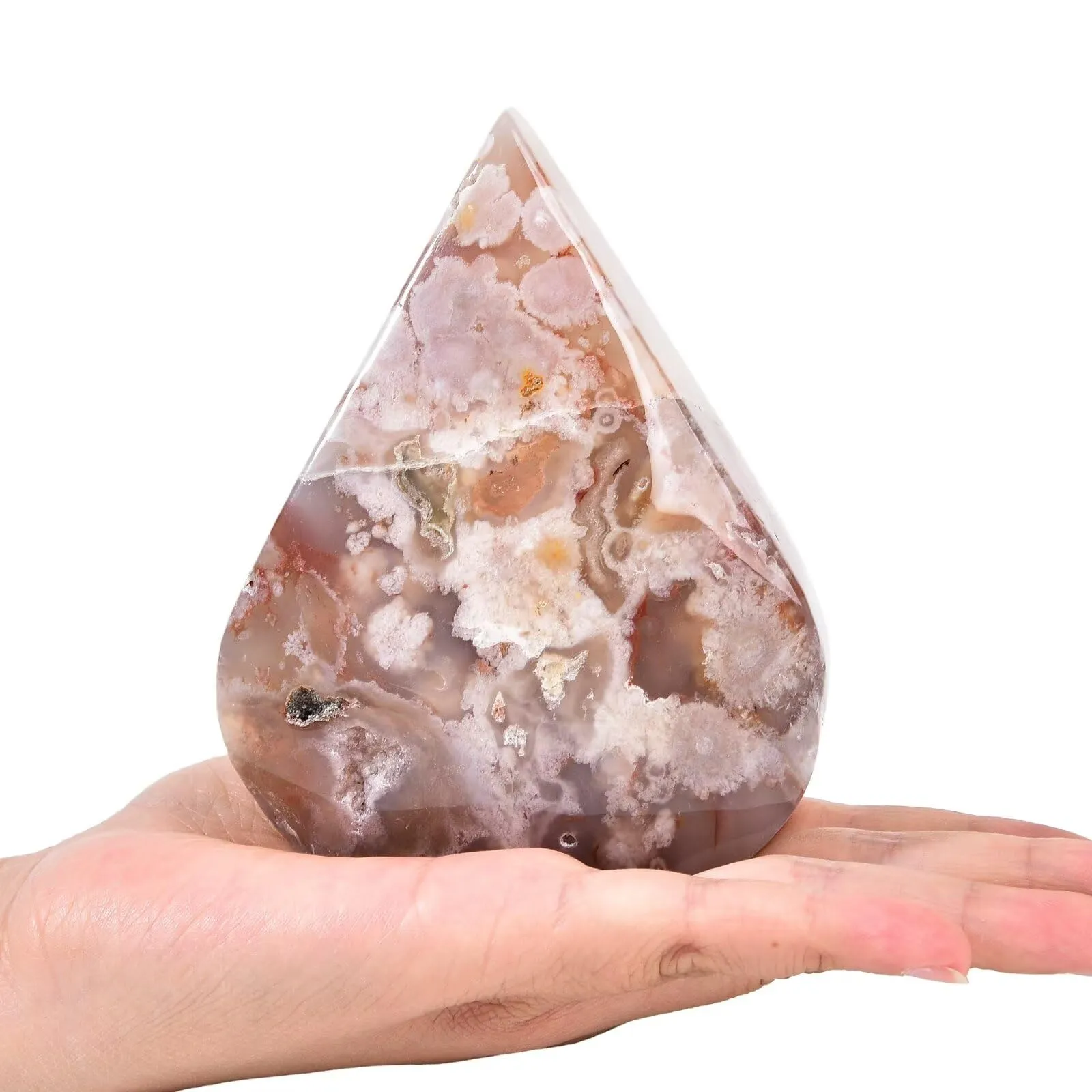 Natural Cherry Blossom Agate Healing Crystal Drop Shaped Quartz Wand Tower 1.1-1.5 lbs