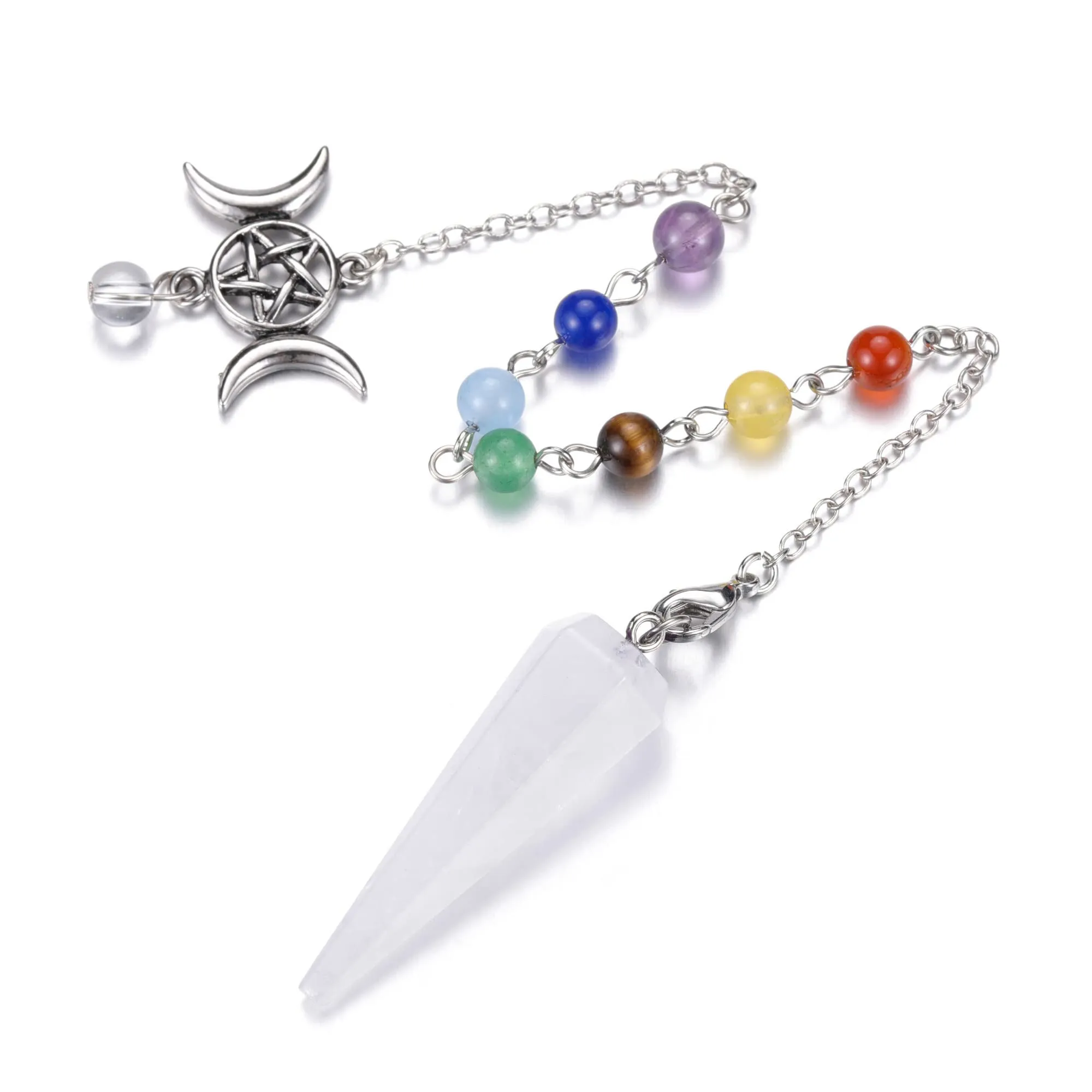 Natural Clear Quartz Crystal Pendulum for Divination, Chakra Healing, Wicca, 1.77-1.85 in