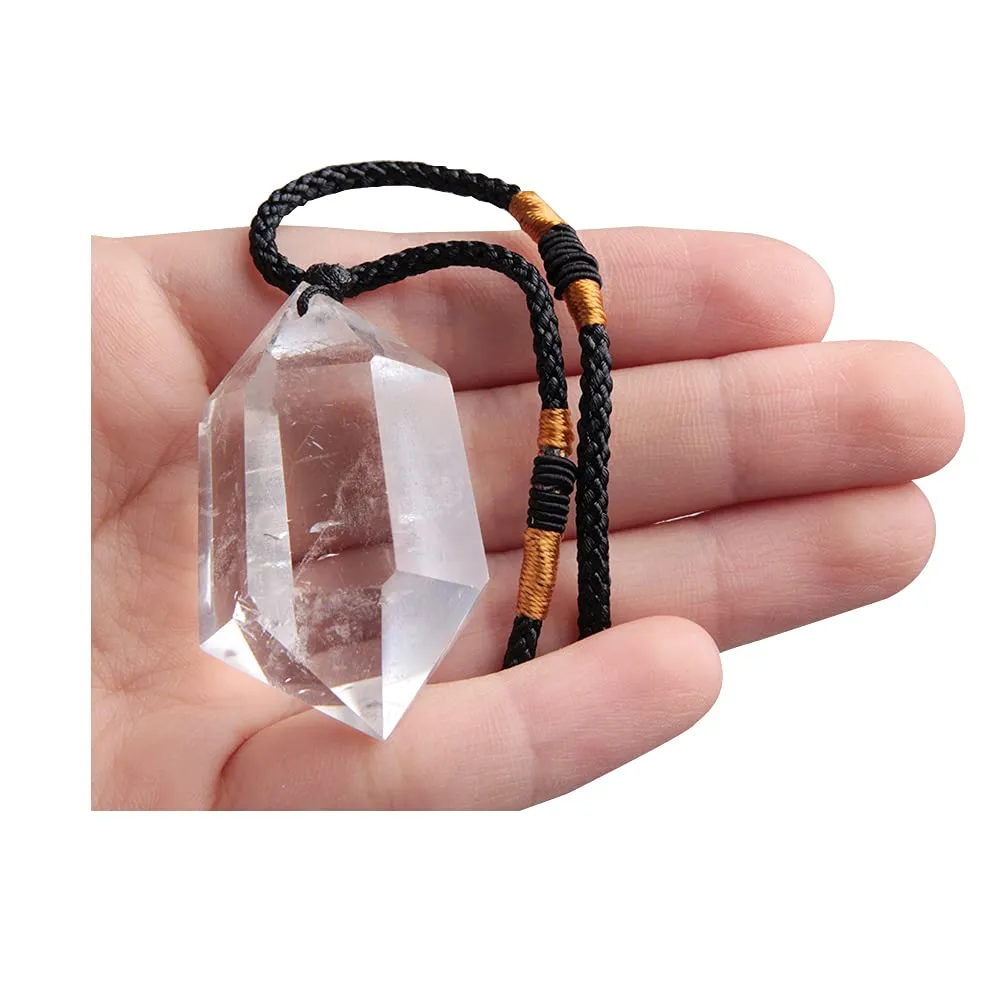 Natural Clear Quartz Crystal Pendulum Pendant Necklace - Chakra Gemstone, Hexagonal Prism, 3-4cm