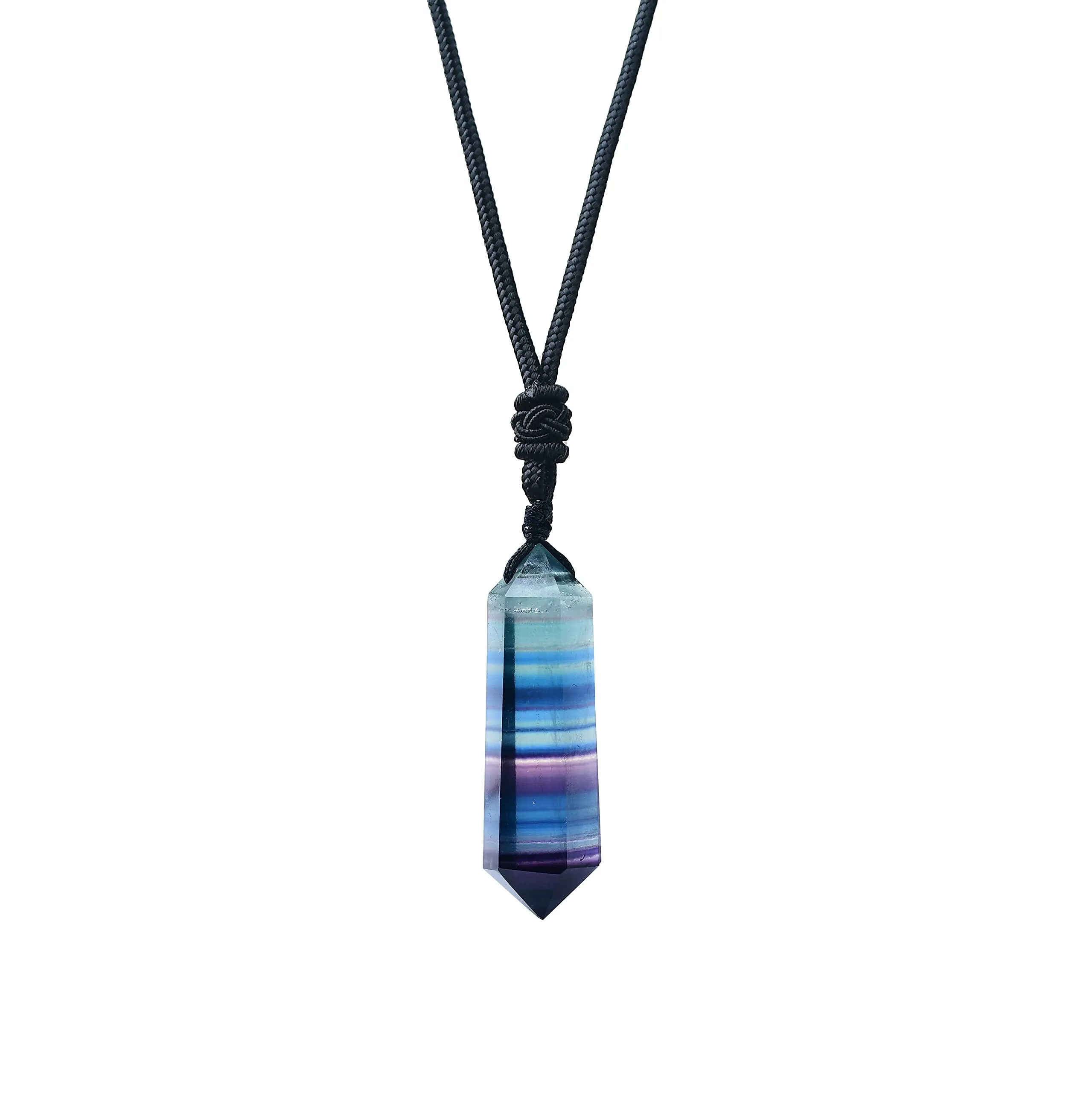 Natural Healing Crystal Double Pointed Necklace - Fluorite Chakra Pendant, Adjustable, Gift-Ready